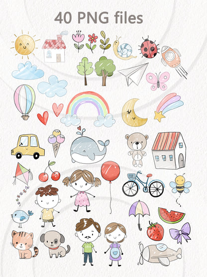 Kids Hand Drawn ,doodle clipart, instant download PNG file - 300 dpi