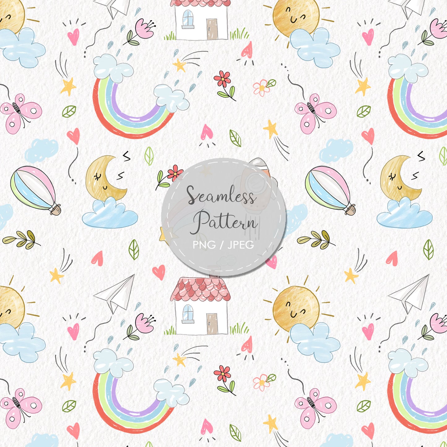 Kids doodle Seamless Pattern, instant download PNG file - 300 dpi