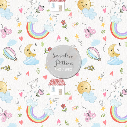 Kids doodle Seamless Pattern, instant download PNG file - 300 dpi