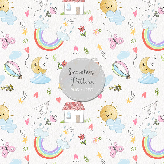 Kids doodle Seamless Pattern, instant download PNG file - 300 dpi