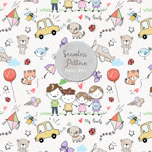 Doodle kids hand drawn Seamless Pattern, instant download PNG file - 300 dpi