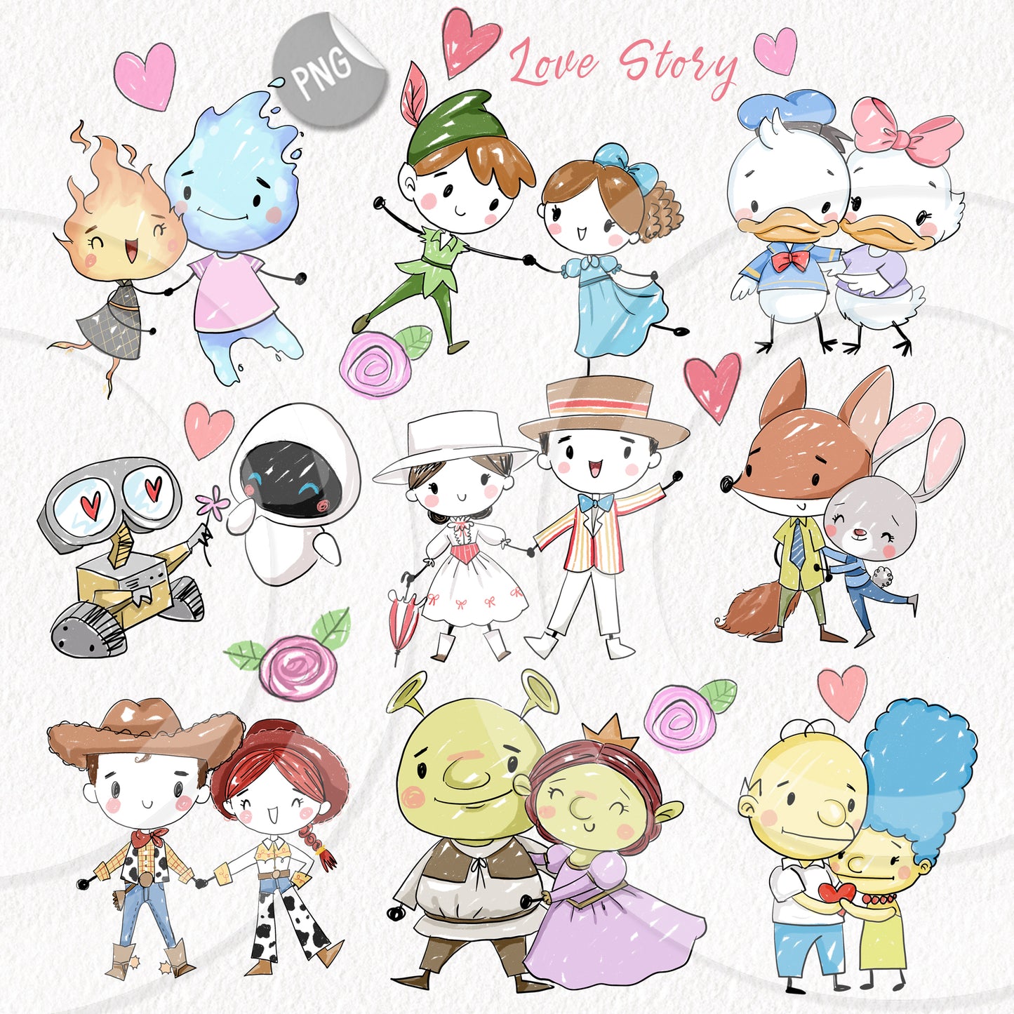 lover story clipart instant download PNG file - 300 dpi