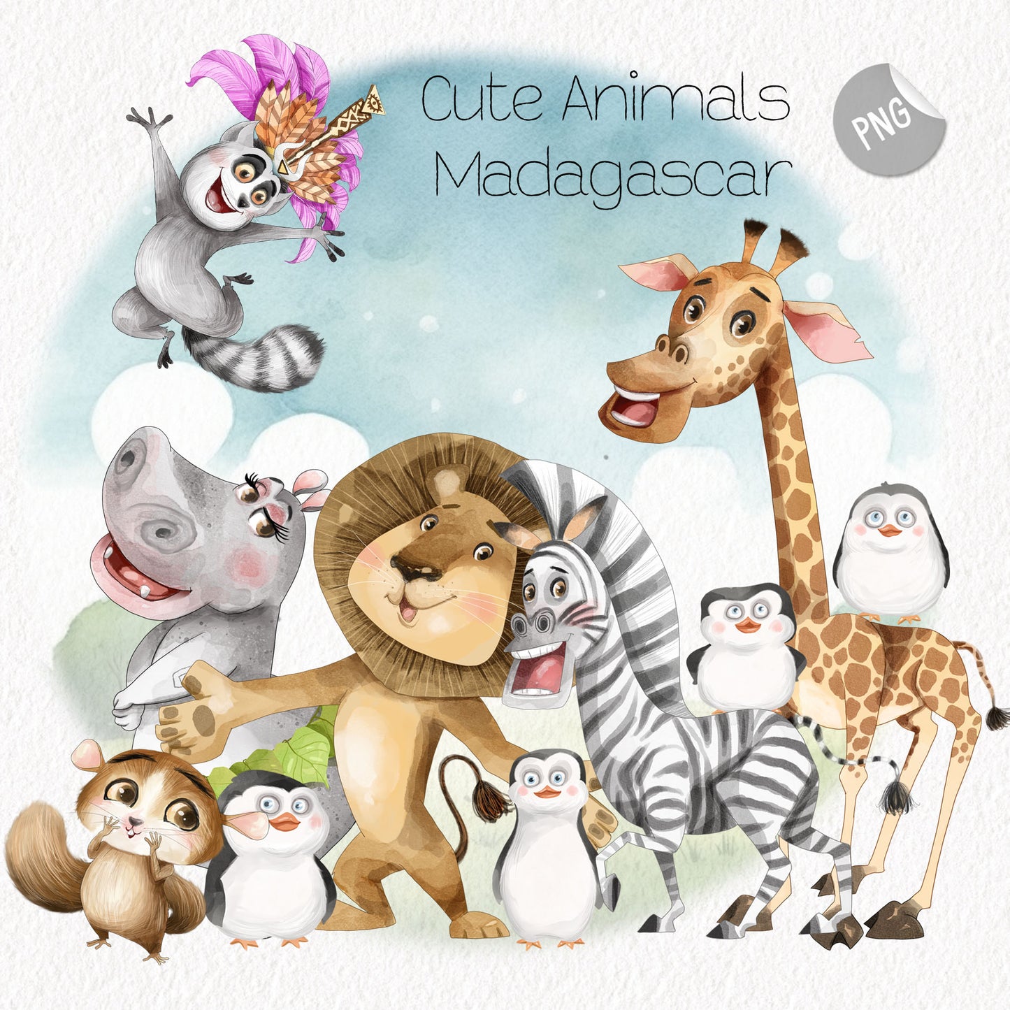 Madagascar Animals clipart , Hand drawn clipart, Instant Download PNG file - 300 dpi