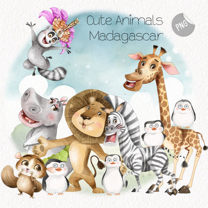 Madagascar Animals clipart , Hand drawn clipart, Instant Download PNG file - 300 dpi