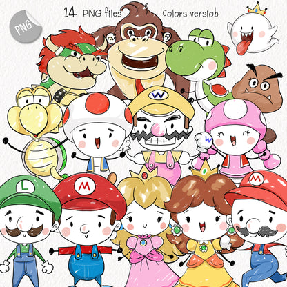 Game boy characters Hand Drawn ,doodle clipart, Seamless Pattern, instant download PNG file - 300 dpi