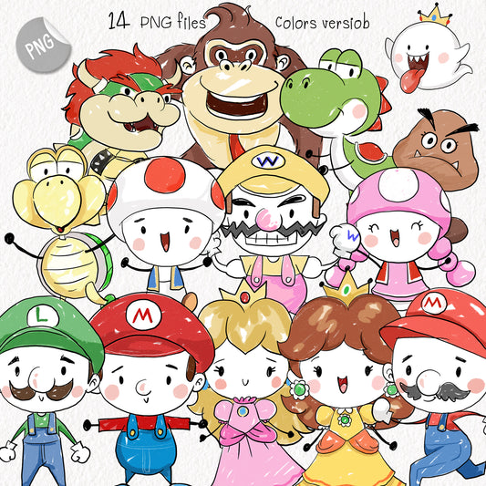 Game boy characters Hand Drawn ,doodle clipart, Seamless Pattern, instant download PNG file - 300 dpi