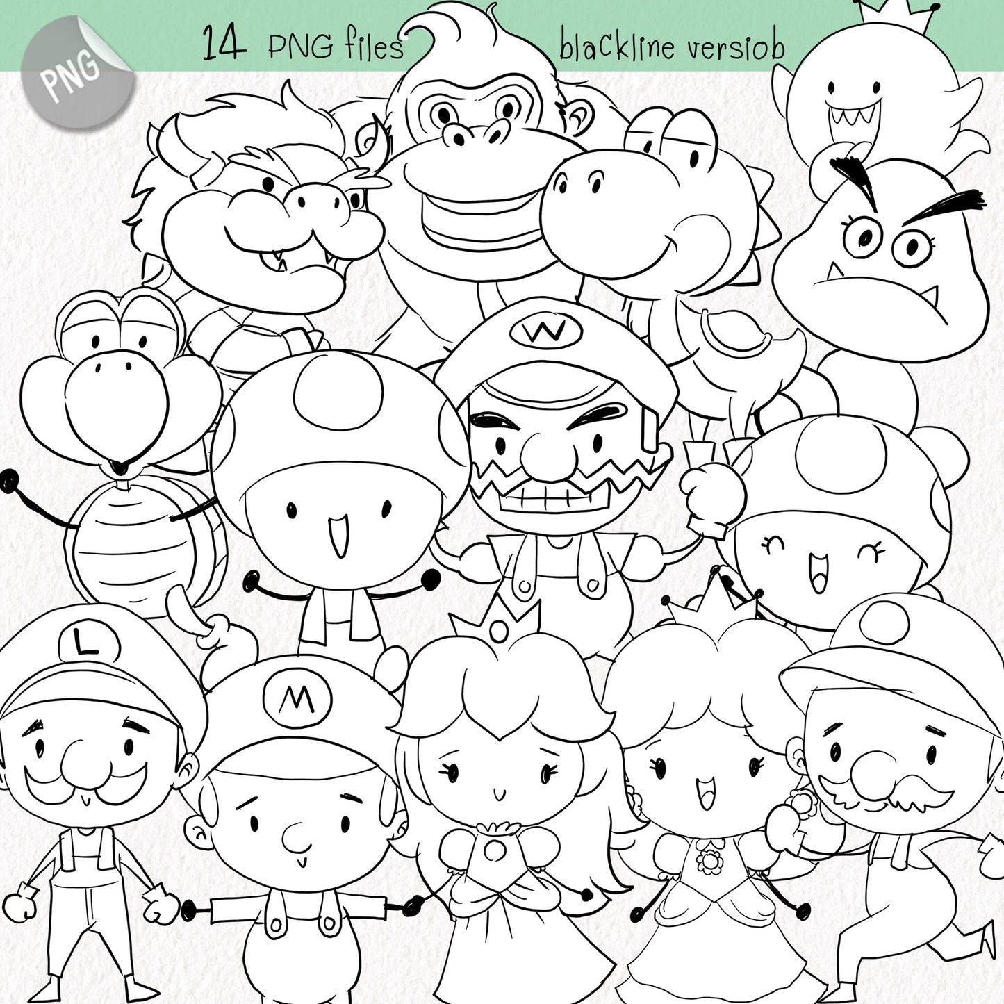 Game boy characters Hand Drawn ,doodle clipart, Seamless Pattern, instant download PNG file - 300 dpi