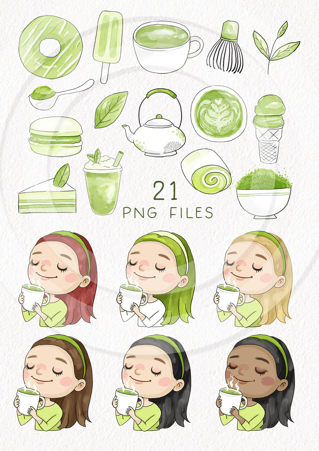 Matcha green tea Clipart , green tea clipart, instant download PNG file - 300 dpi