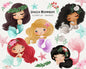 Cute Mermaids clipart Instant Download PNG file - 300 dpi