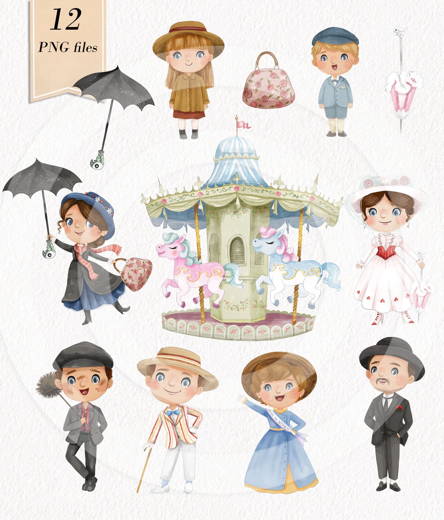 Mary Poppins Clipart clipart instant download PNG file - 300 dpi