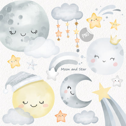 Moon Clipart | hand drawn clipart, PNG files 300 dpi.