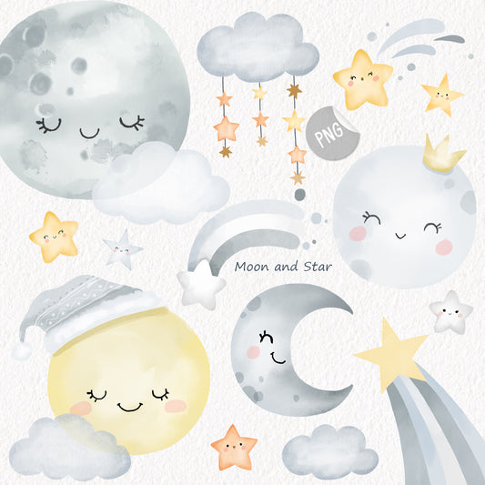 Moon Clipart | hand drawn clipart, PNG files 300 dpi.
