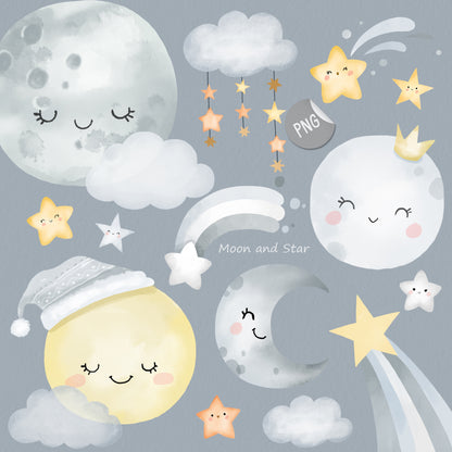 Moon Clipart | hand drawn clipart, PNG files 300 dpi.