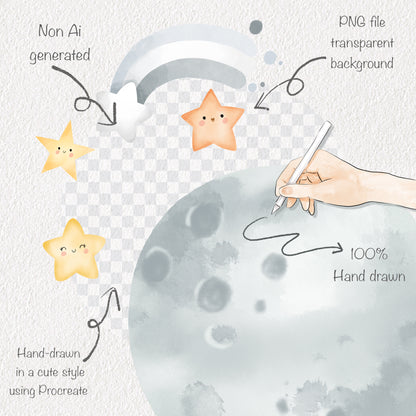 Moon Clipart | hand drawn clipart, PNG files 300 dpi.