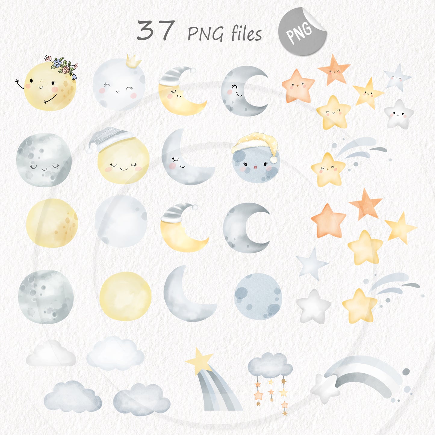 Moon Clipart | hand drawn clipart, PNG files 300 dpi.