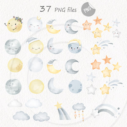Moon Clipart | hand drawn clipart, PNG files 300 dpi.