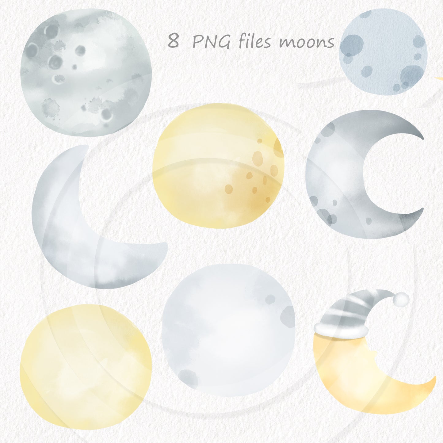 Moon Clipart | hand drawn clipart, PNG files 300 dpi.