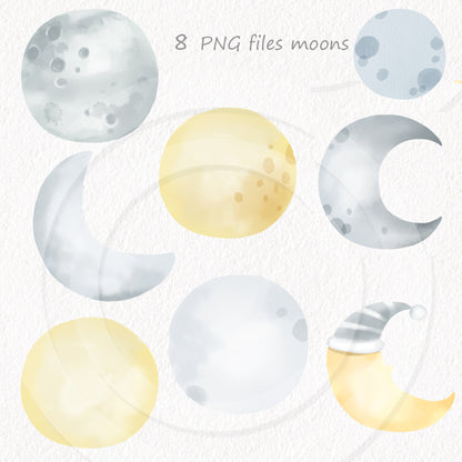 Moon Clipart | hand drawn clipart, PNG files 300 dpi.