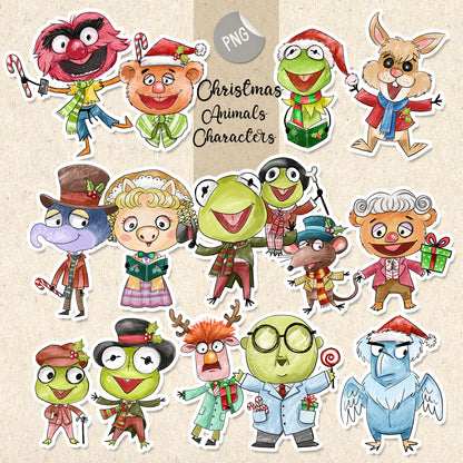 Christmas Animals Characters clipart PNG files.