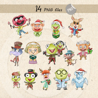 Christmas Animals Characters clipart PNG files.