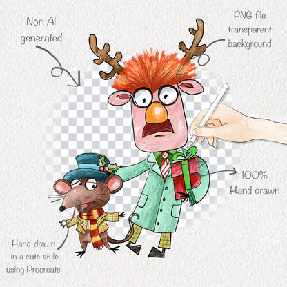 Christmas Animals Characters clipart PNG files.