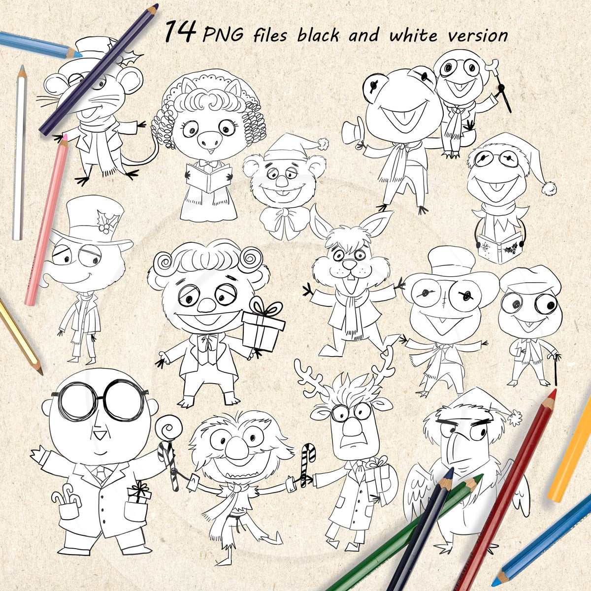 Christmas Animals Characters clipart PNG files.