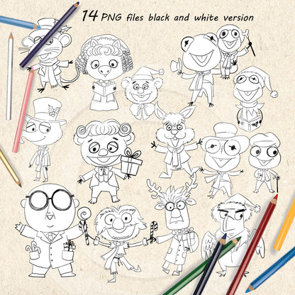 Christmas Animals Characters clipart PNG files.