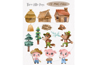 Three Little Pig Clipart set instant download PNG file