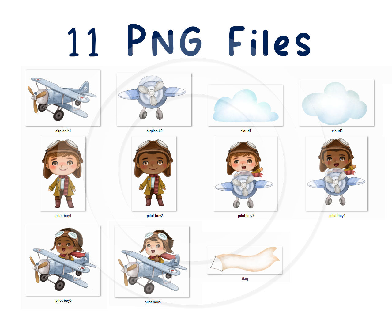 Pilot boys , Aviator Clipart instant download PNG file - 300 dpi