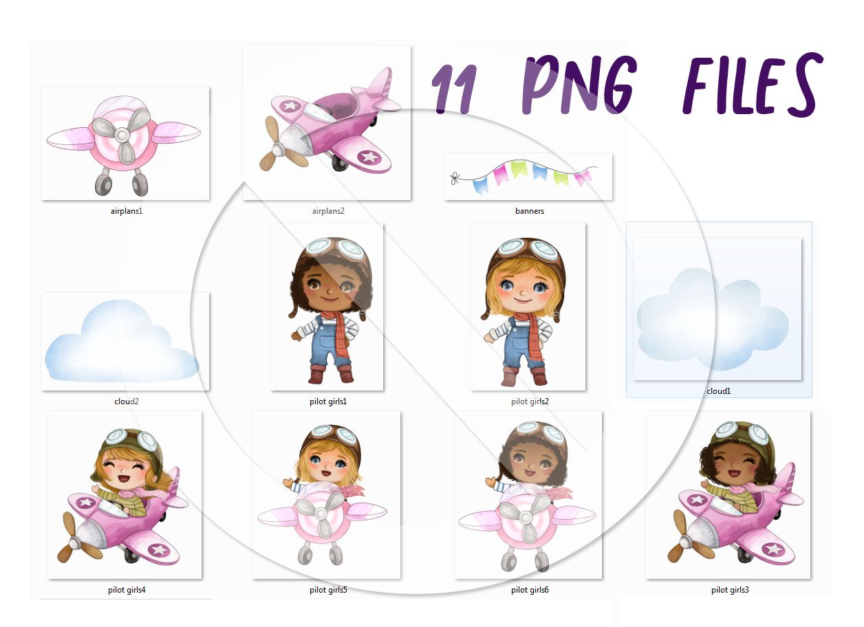 Pilot girls , Aviator Clipart instant download PNG file - 300 dpi