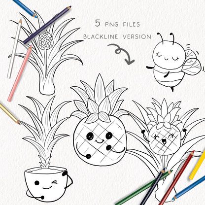 pineapple fruit Life Cycle Clip Art ,PNG files 300 dpi.