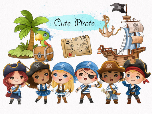 Cute Pirate clipart instant download PNG file - 300 dpi