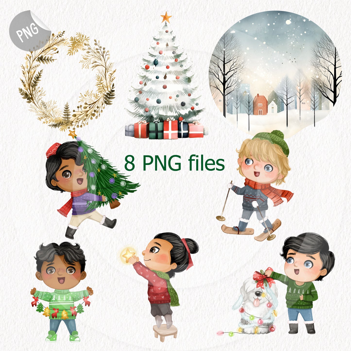 Christmas cute boys clipart instant download PNG file - 300 dpi