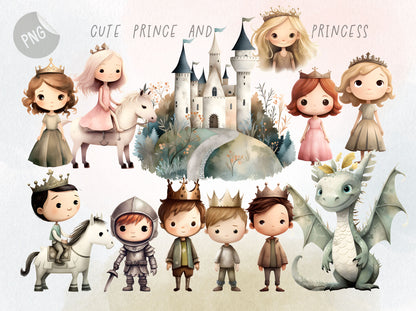 Cute prince and princess cipart instant download PNG file