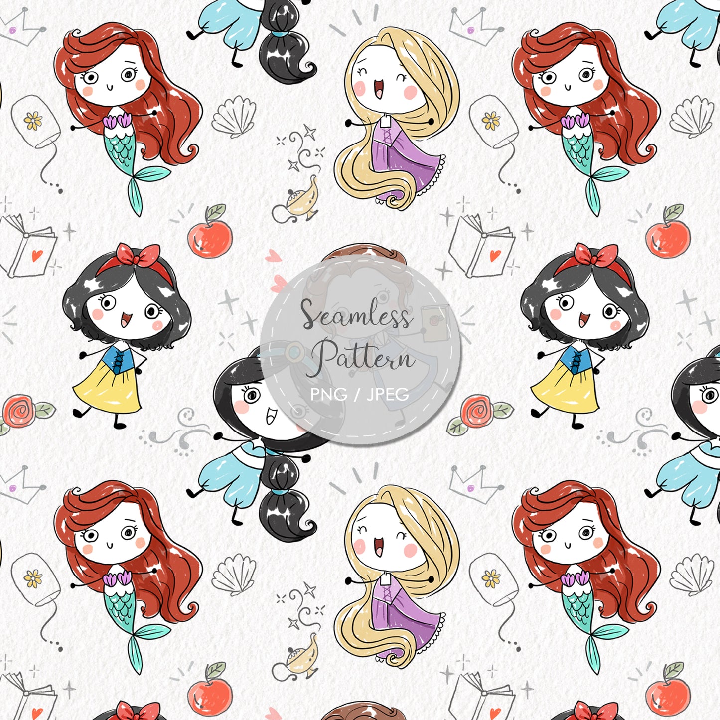 princess Seamless Pattern, instant download PNG file - 300 dpi