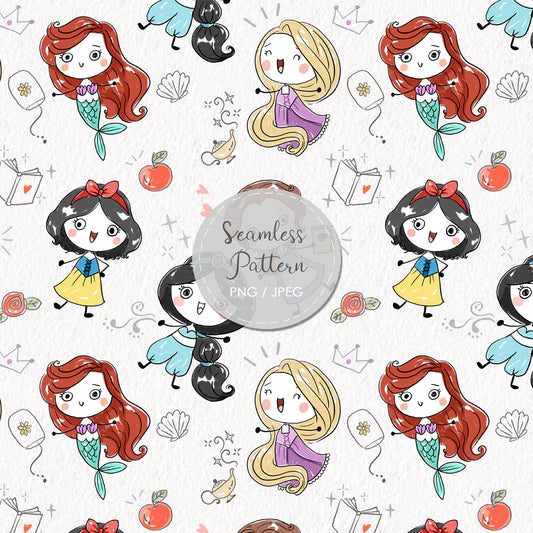 princess Seamless Pattern, instant download PNG file - 300 dpi