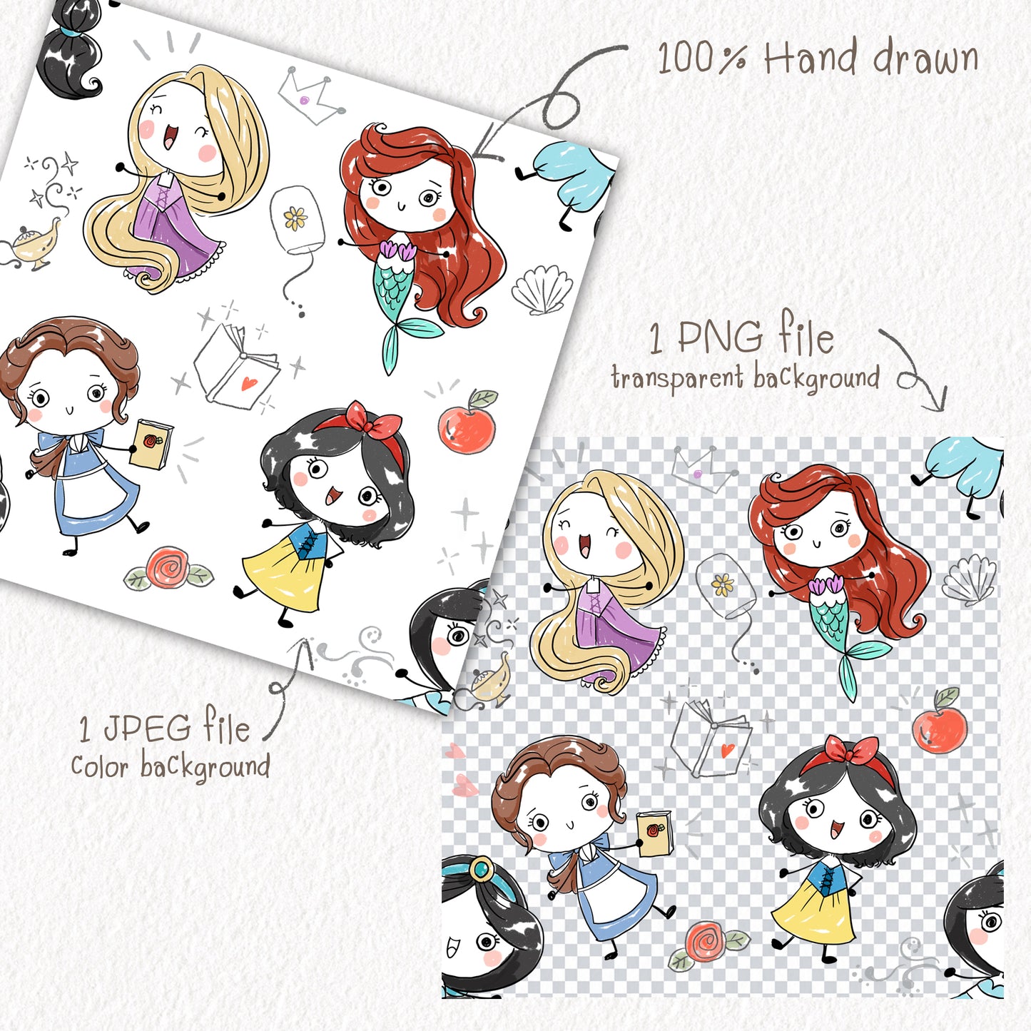 princess Seamless Pattern, instant download PNG file - 300 dpi