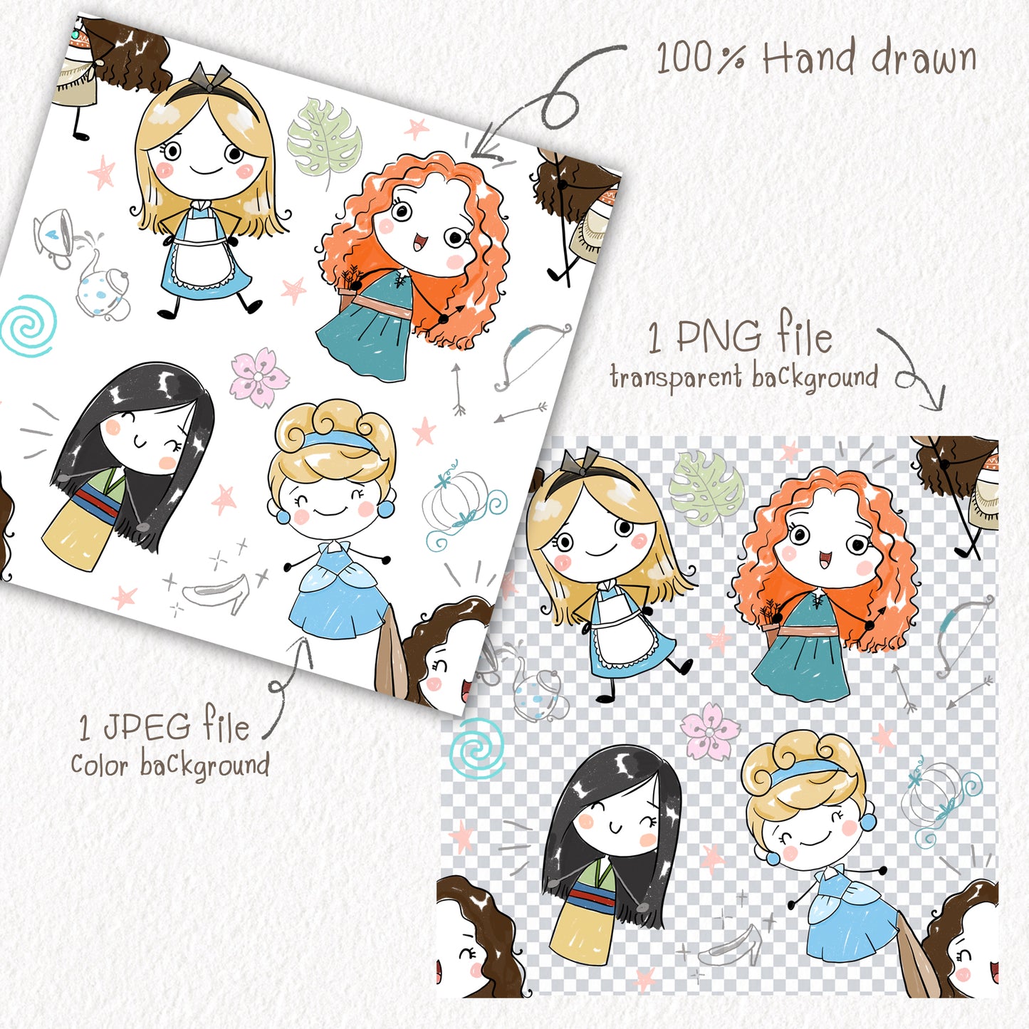 Cute princess Seamless Pattern, instant download PNG file - 300 dpi