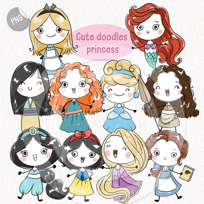 Princess doodle Hand Drawn clipart instant download PNG file - 300 dpi