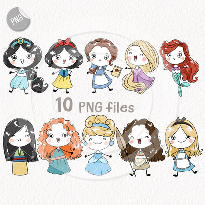 Princess doodle Hand Drawn clipart instant download PNG file - 300 dpi