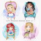 Cute Princess reading book clipart set 1, PNG set 1,PNG files 300 dpi.