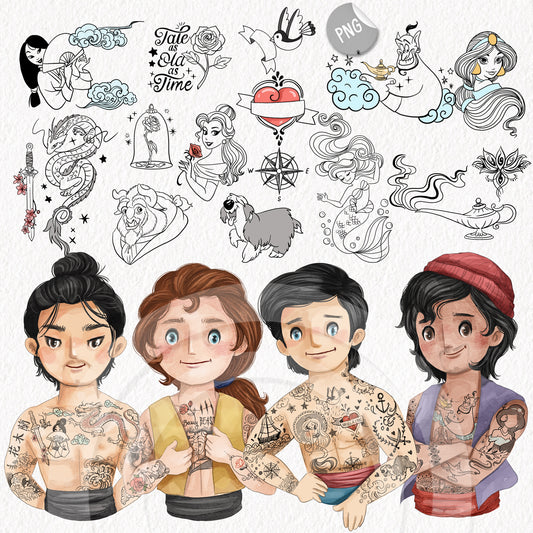 Tattoo man clipart set1 instant download PNG file - 300 dpi