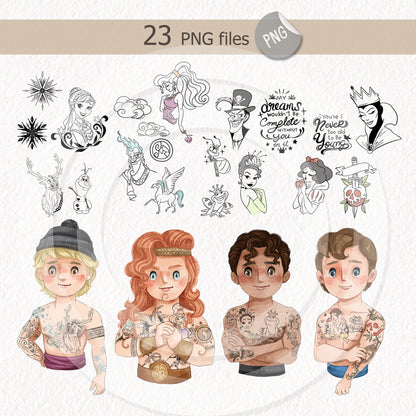 Tattoo man clipart set2 instant download PNG file - 300 dpi