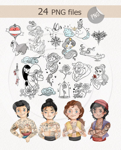 Tattoo man clipart set1 instant download PNG file - 300 dpi