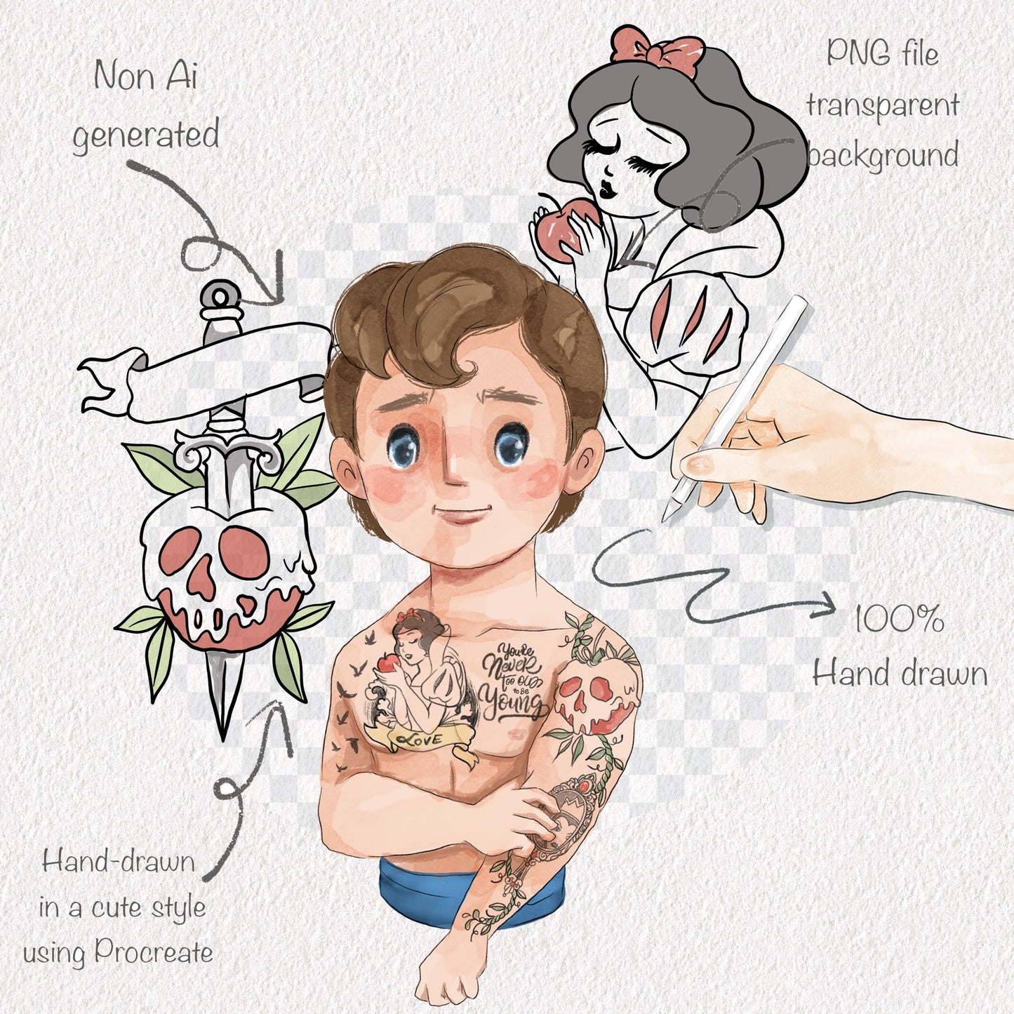 Tattoo man clipart set2 instant download PNG file - 300 dpi