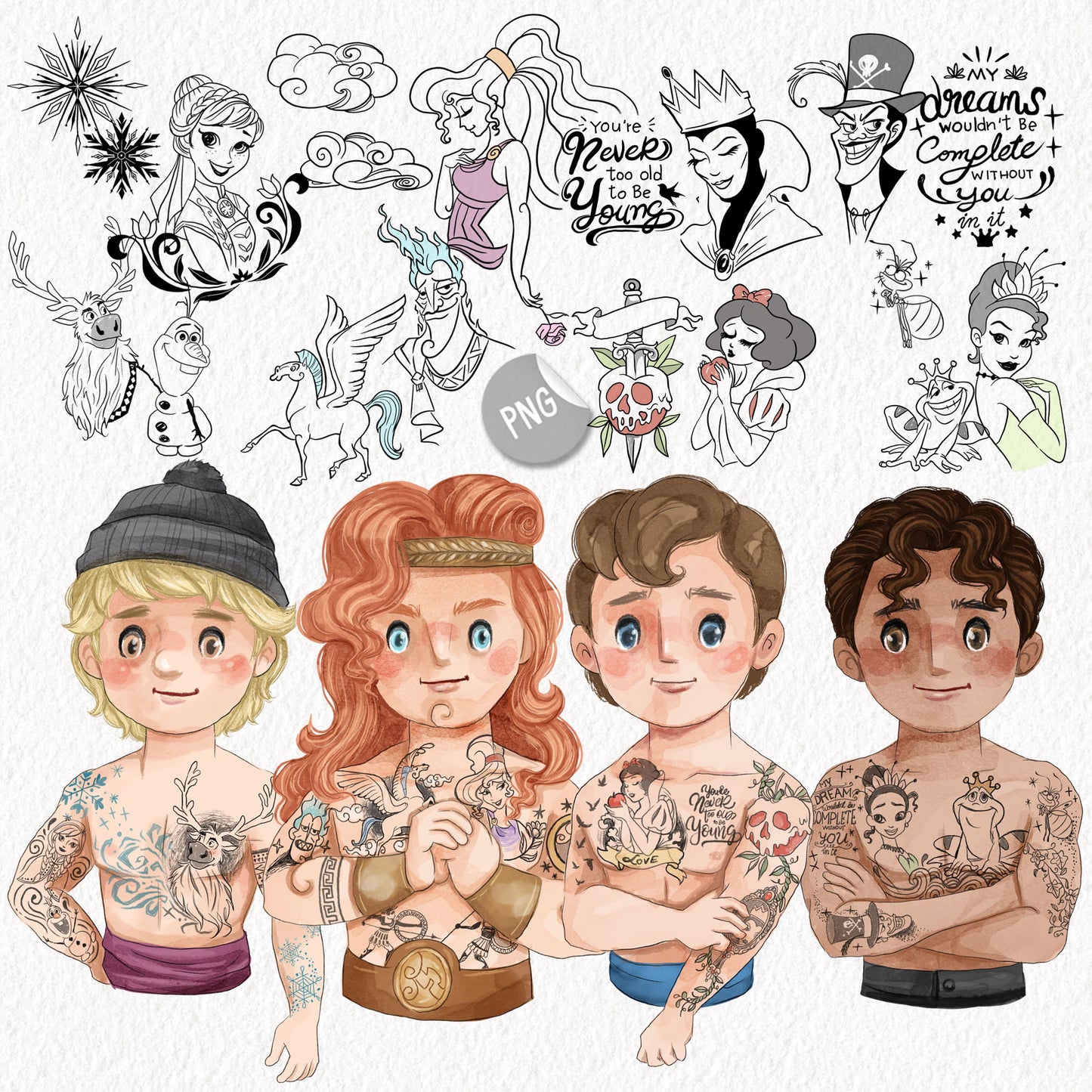 Tattoo man clipart set2 instant download PNG file - 300 dpi