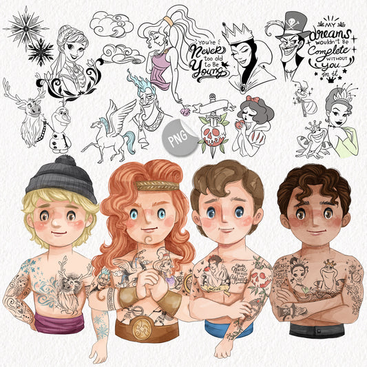 Tattoo man clipart set2 instant download PNG file - 300 dpi