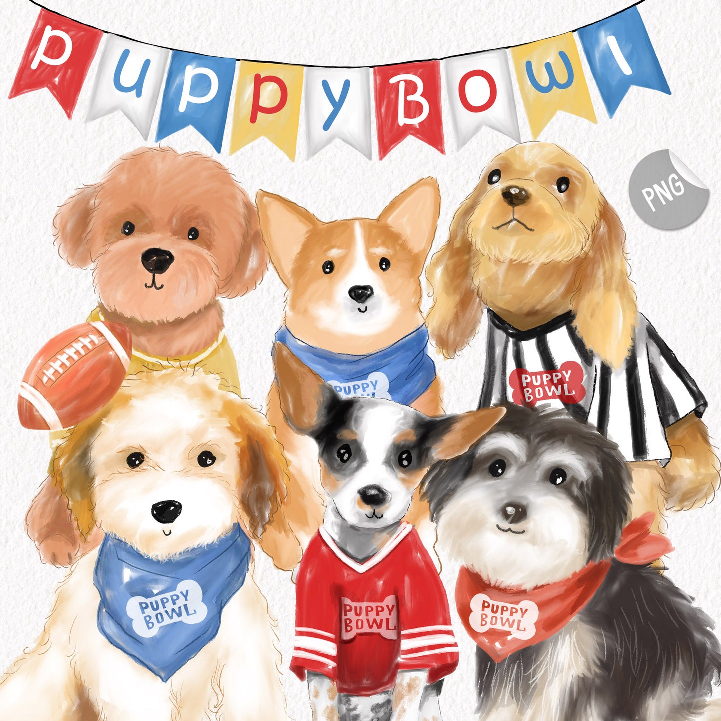 puppy bowl, dog football clipart, instant download PNG file - 300 dpi