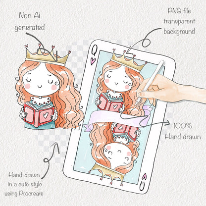 Queen of books set 1 Hand Drawn clipart instant download PNG file - 300 dpi
