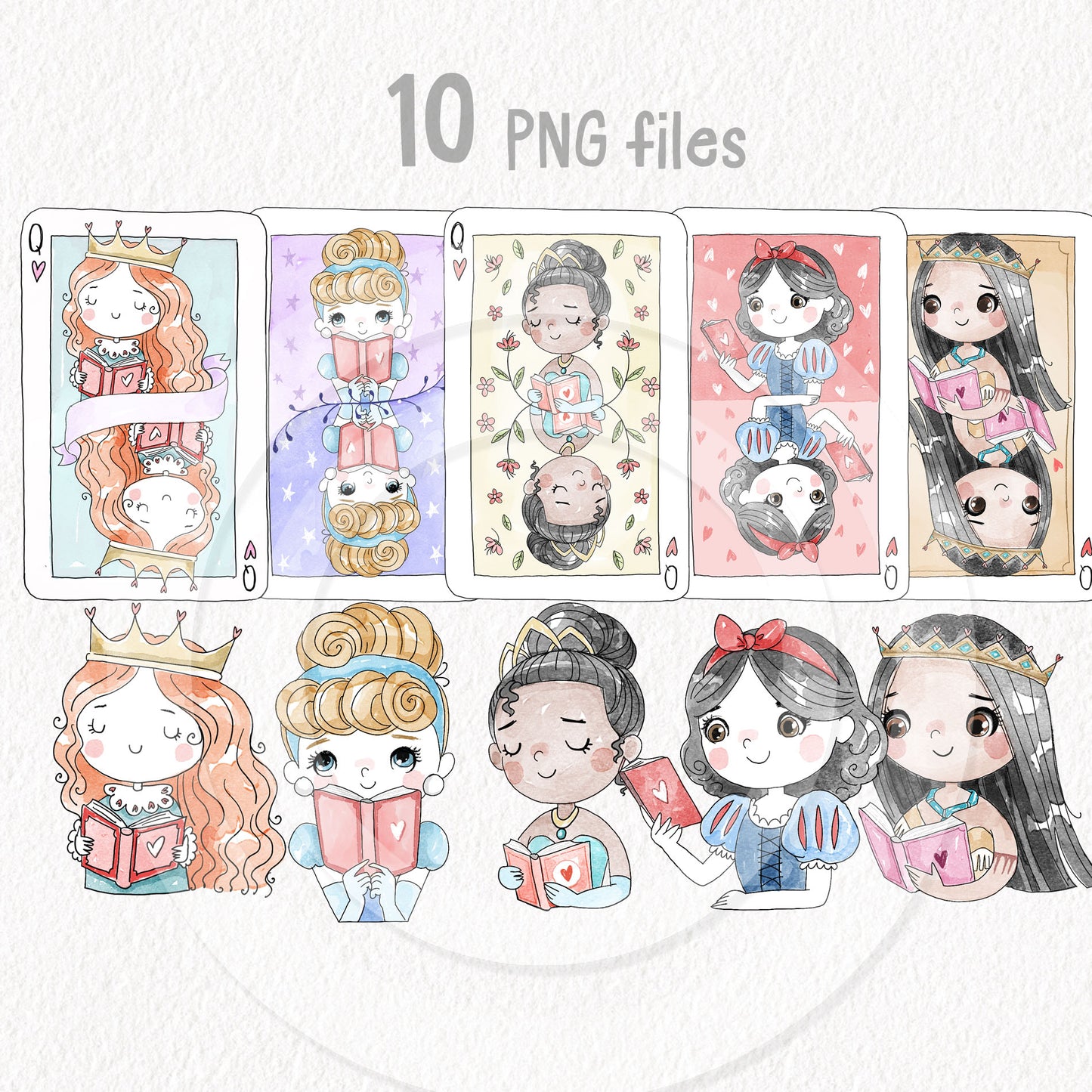Queen of books set 1 Hand Drawn clipart instant download PNG file - 300 dpi
